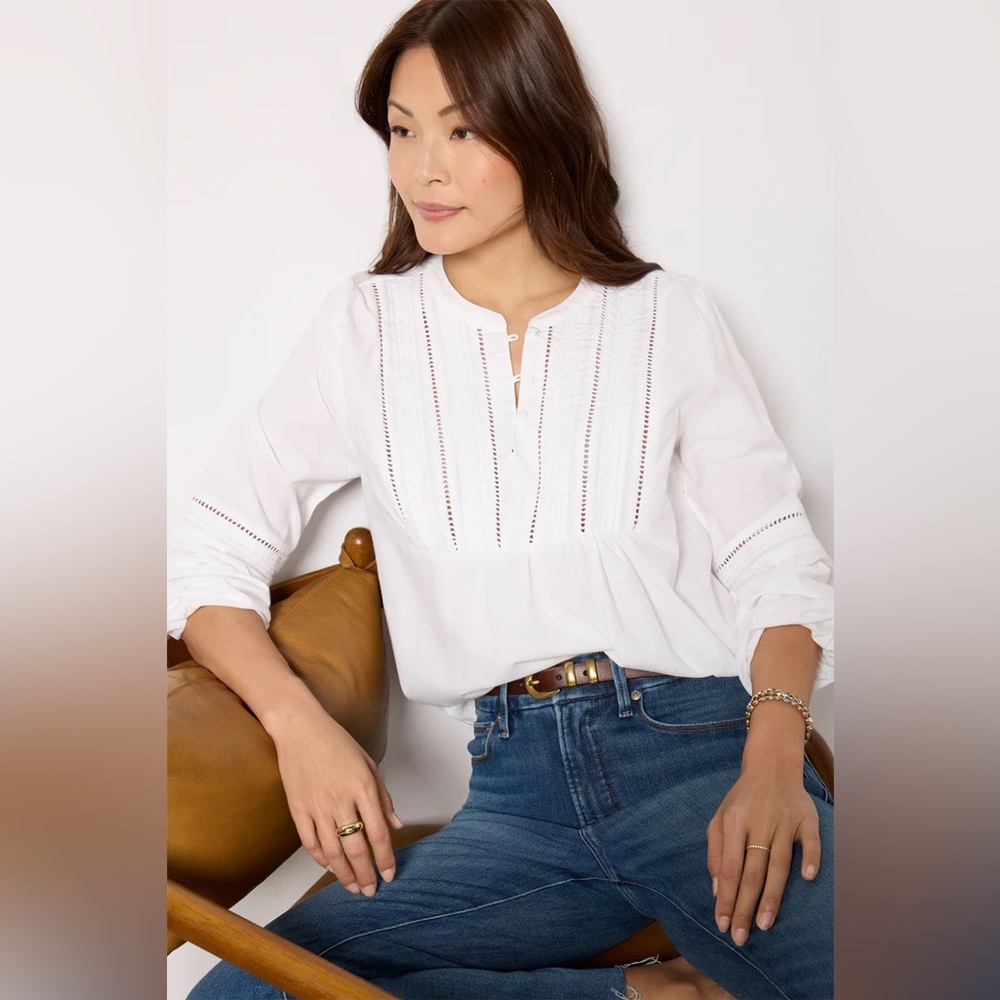 EVEREVE white Jacqueline Lace Inset Blouse size Small